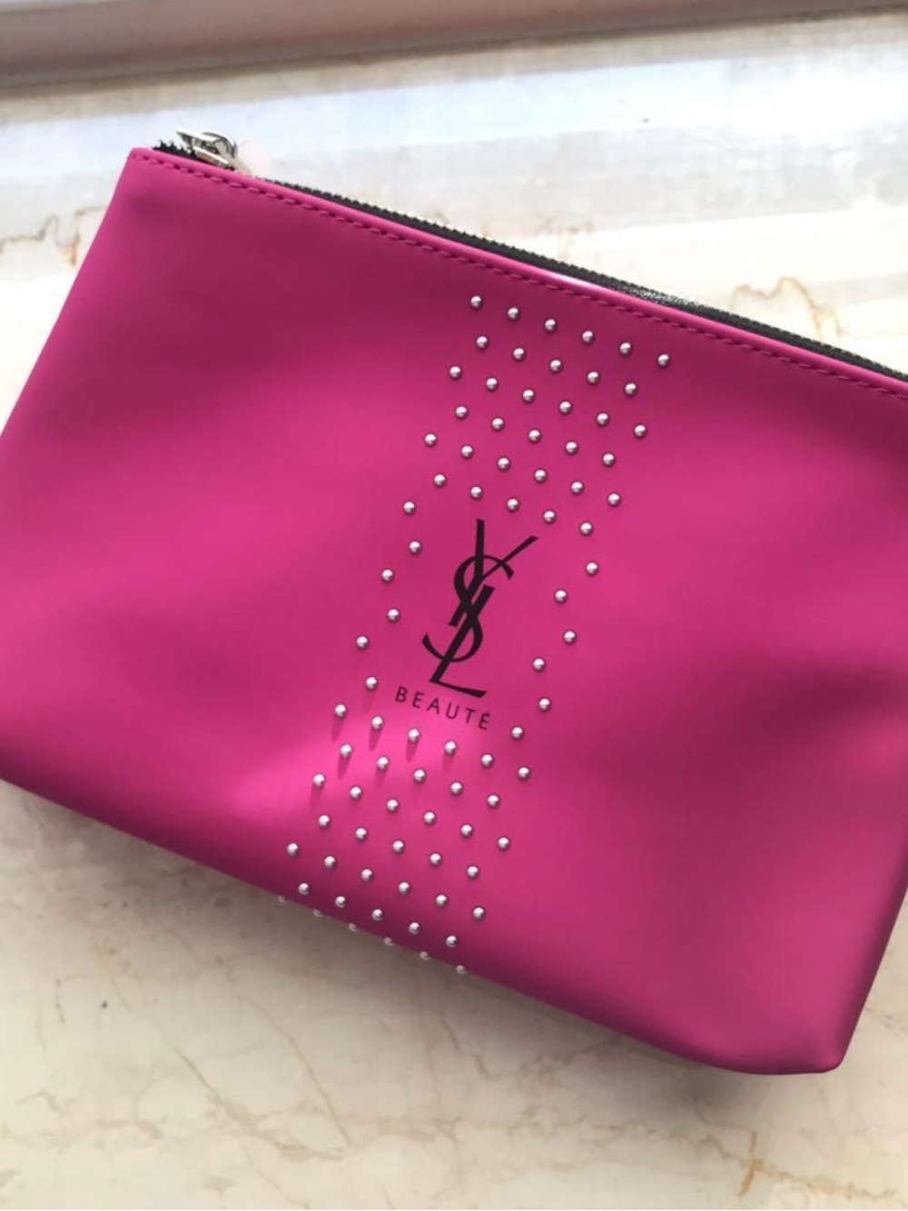 Yves Saint Laurent Fuchsia Studded Cosmetic Pouch